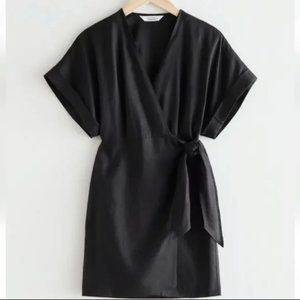 & Other Stories Black Linen Kimono Wrap Dress